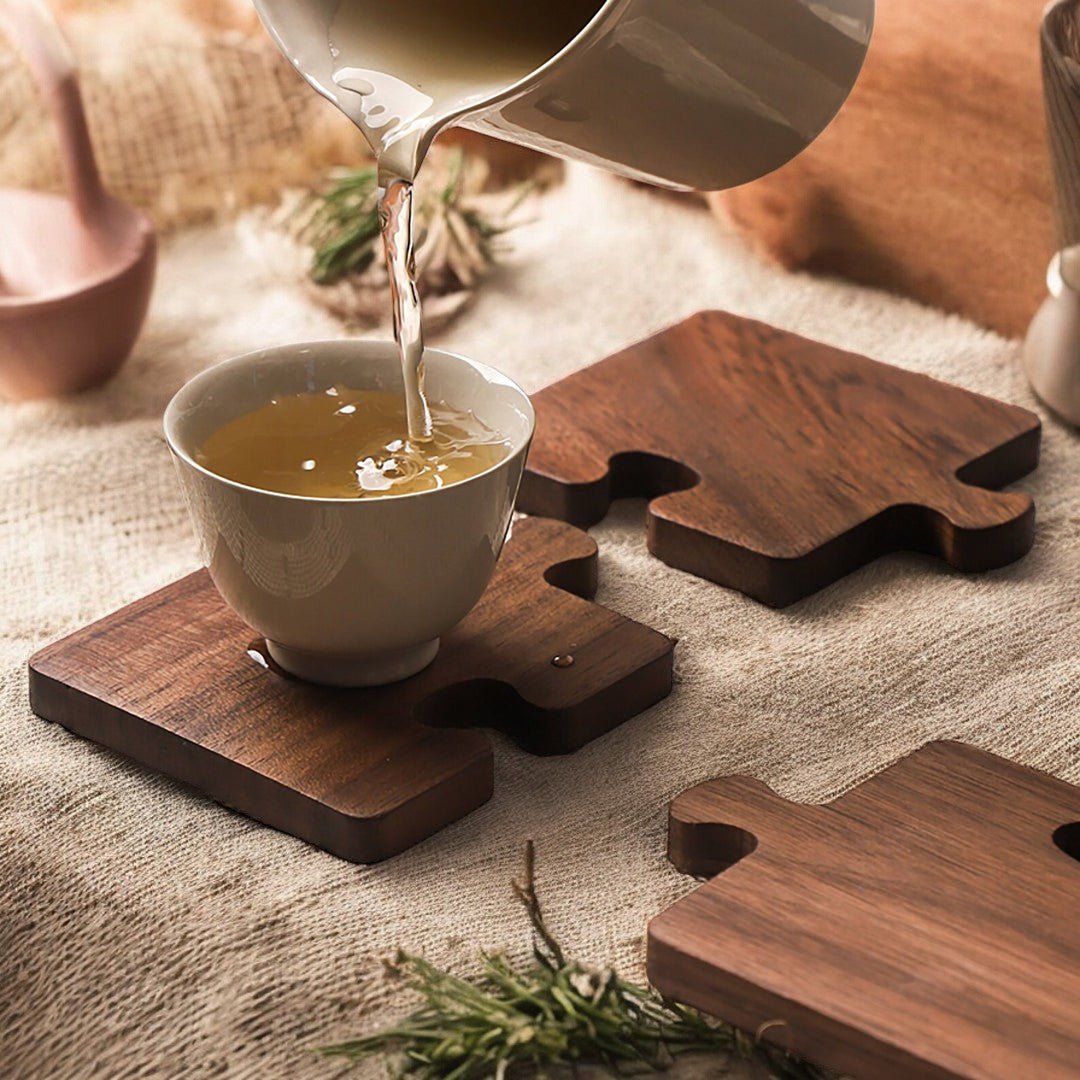 Alderon Walnut Puzzle Coaster Set – Playful Elegance in Handcrafted Wood - All Around Casa