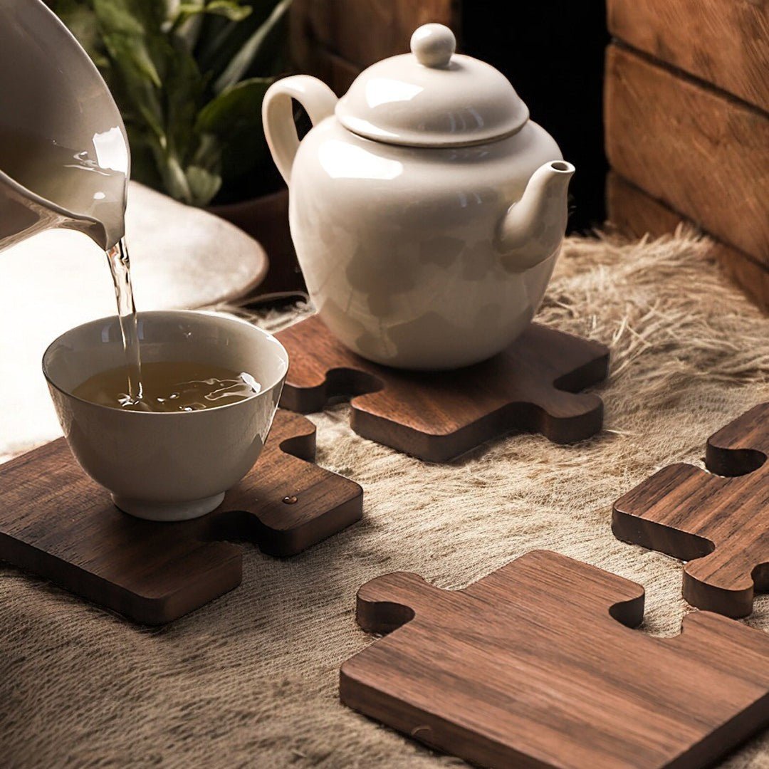 Alderon Walnut Puzzle Coaster Set – Playful Elegance in Handcrafted Wood - All Around Casa