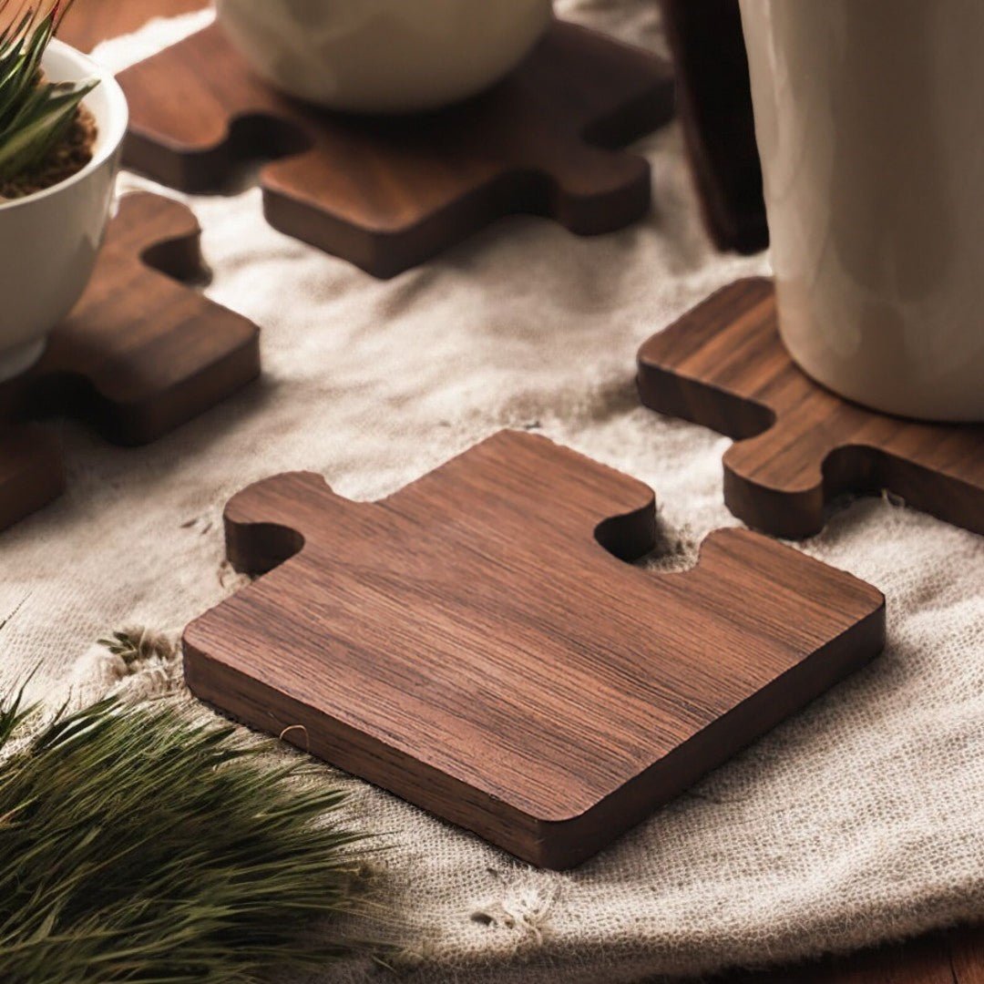 Alderon Walnut Puzzle Coaster Set – Playful Elegance in Handcrafted Wood - All Around Casa