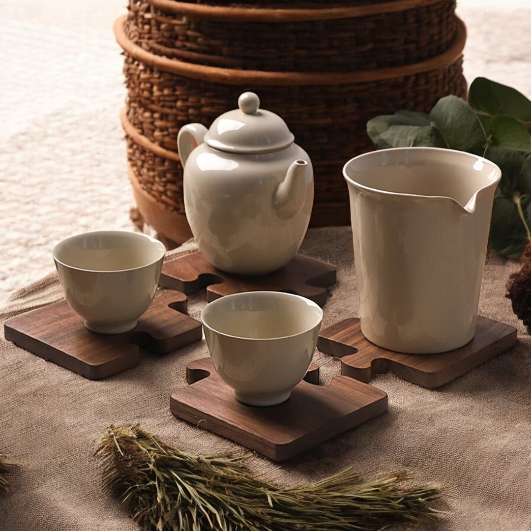 Alderon Walnut Puzzle Coaster Set – Playful Elegance in Handcrafted Wood - All Around Casa