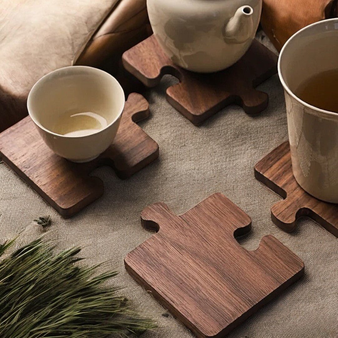 Alderon Walnut Puzzle Coaster Set – Playful Elegance in Handcrafted Wood - All Around Casa