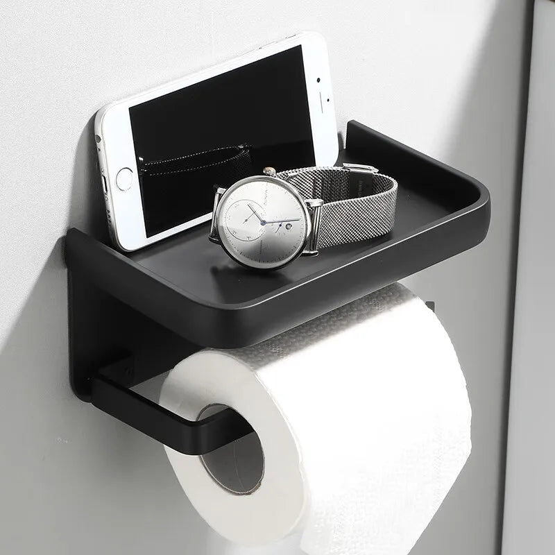 All Around Casa Elegant Wall Toilet Paper Holder with Minimalist Storage Shelf for Modern Bathrooms - All Around Casa