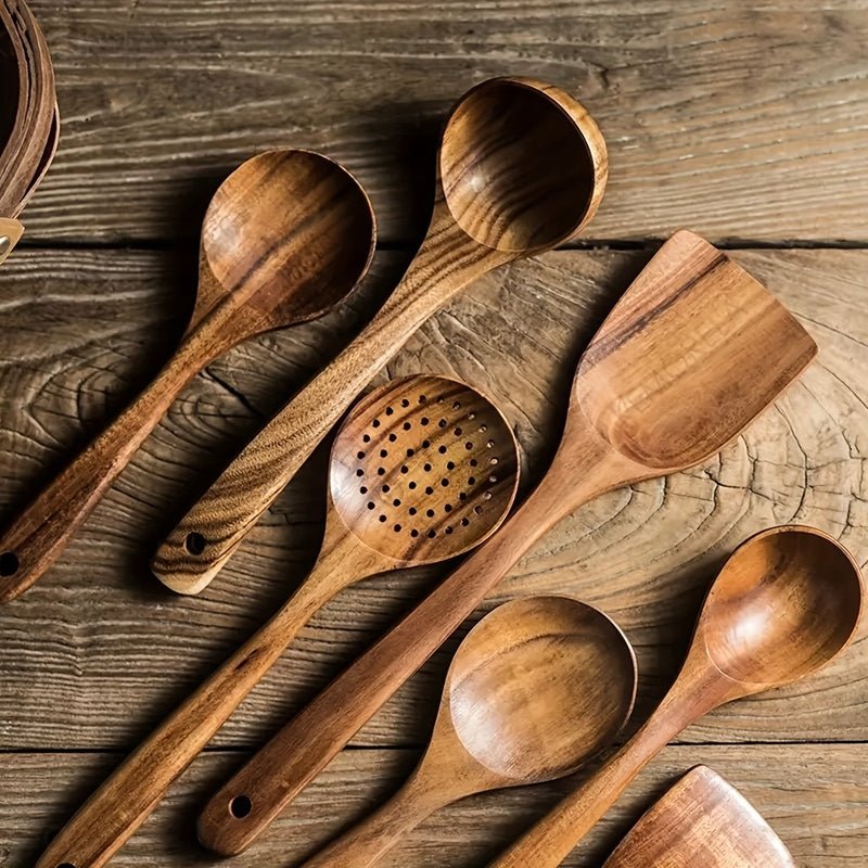 All Around Casa Luxe Wooden Kitchen Utensil Set – Elegant 5 - Piece Collection for Refined Cooking - All Around Casa