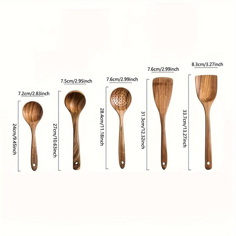 All Around Casa Luxe Wooden Kitchen Utensil Set – Elegant 5 - Piece Collection for Refined Cooking - All Around Casa