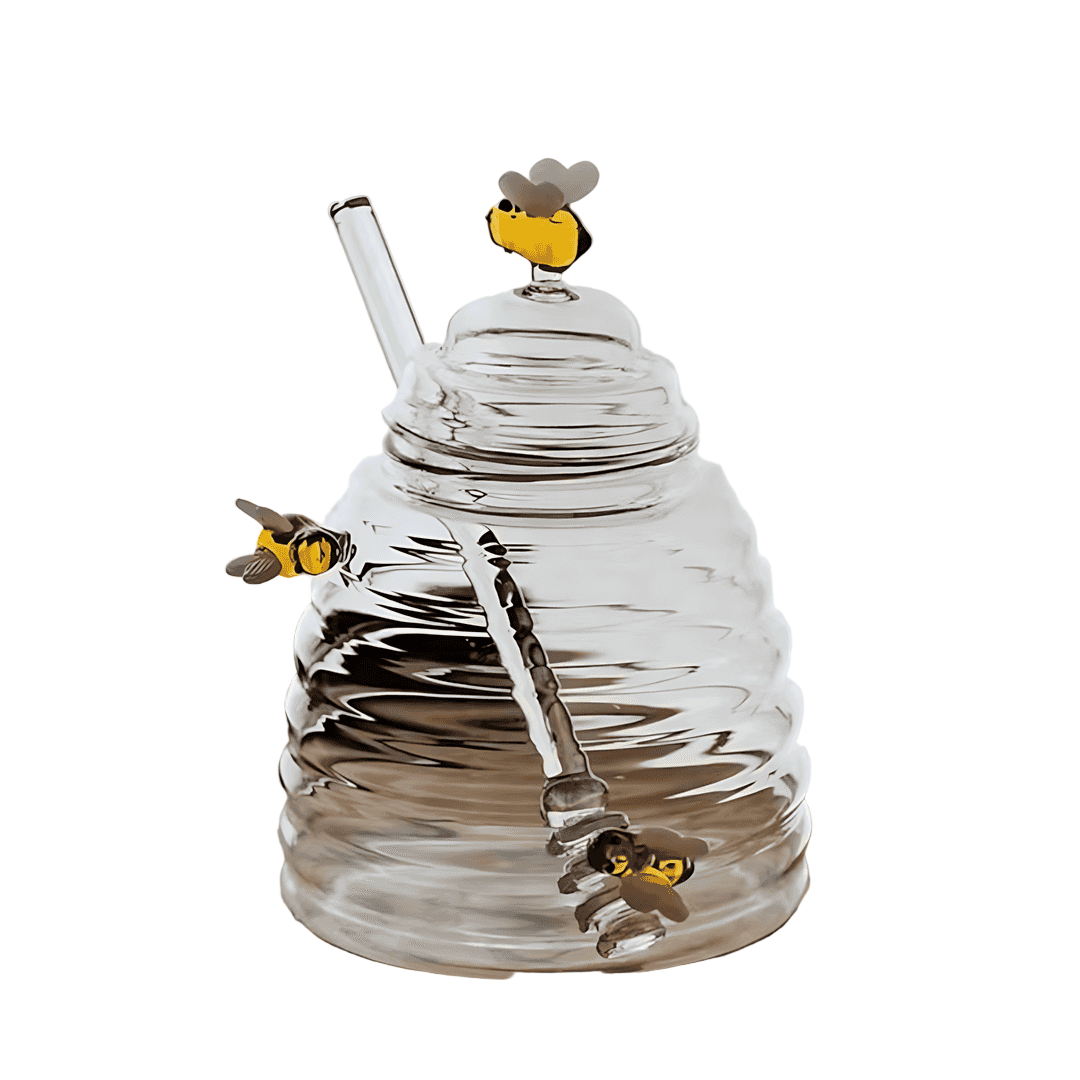 AmberHive Elegant Glass Honey Jar with Artistic Beehive Charm - All Around Casa