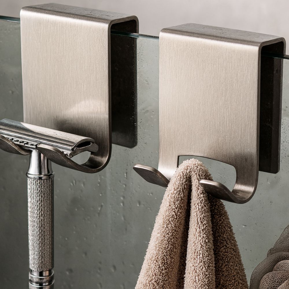 AquaLuxe Stainless Glass Door Hooks – Sleek Modern Holders for Towels & Bathroom Essentials - All Around Casa