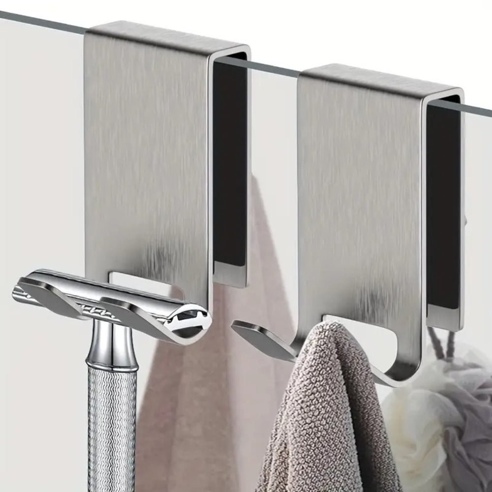 AquaLuxe Stainless Glass Door Hooks – Sleek Modern Holders for Towels & Bathroom Essentials - All Around Casa