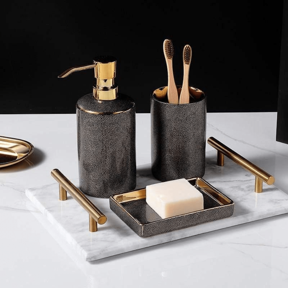 Aurelia Luxe Ceramic Bathroom Set – Elegant Gold - Accent Essentials for a Modern Retreat - All Around Casa