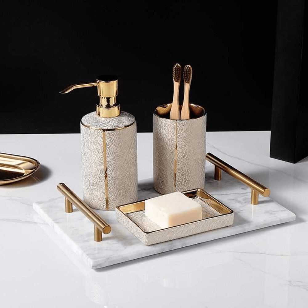 Aurelia Luxe Ceramic Bathroom Set – Elegant Gold - Accent Essentials for a Modern Retreat - All Around Casa