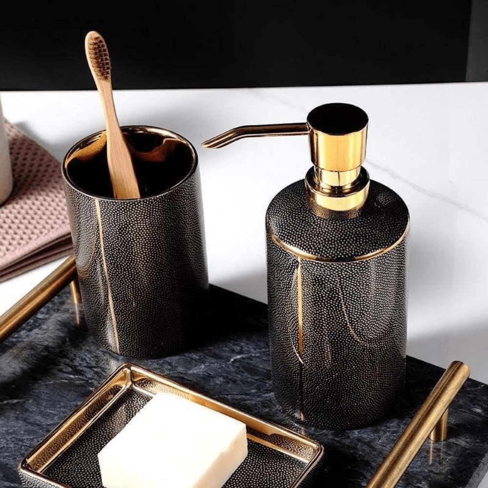 Aurelia Luxe Ceramic Bathroom Set – Elegant Gold - Accent Essentials for a Modern Retreat - All Around Casa