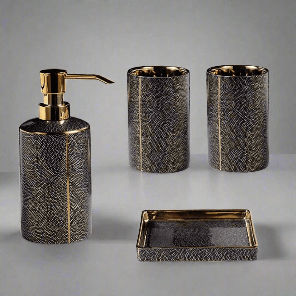 Aurelia Luxe Ceramic Bathroom Set – Elegant Gold - Accent Essentials for a Modern Retreat - All Around Casa