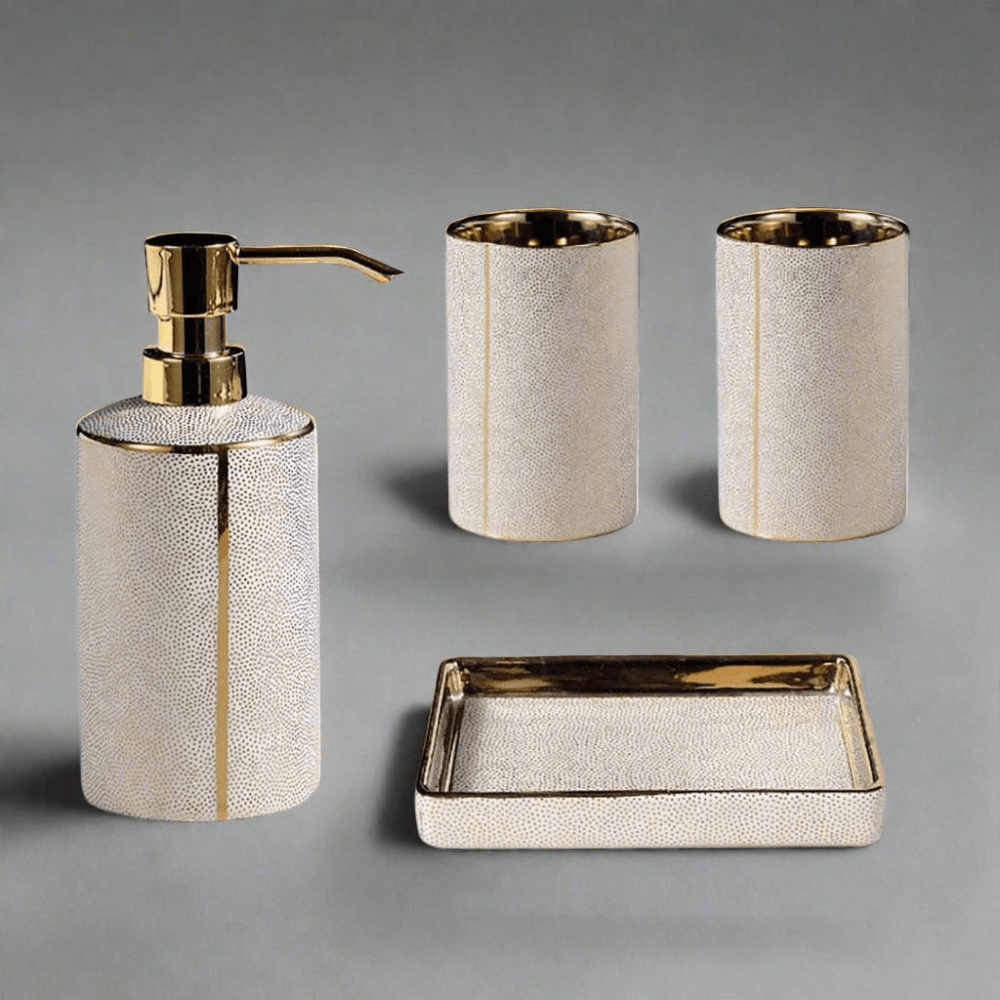 Aurelia Luxe Ceramic Bathroom Set – Elegant Gold - Accent Essentials for a Modern Retreat - All Around Casa