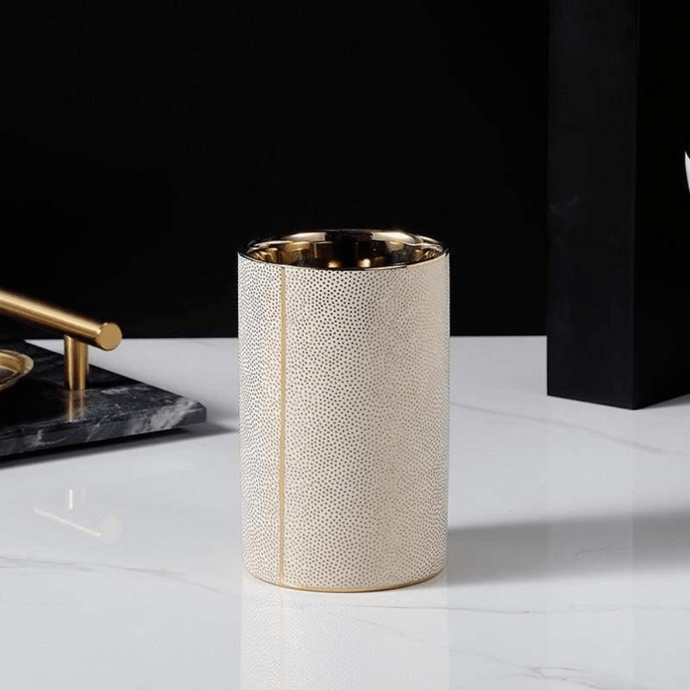 Aurelia Luxe Ceramic Bathroom Set – Elegant Gold - Accent Essentials for a Modern Retreat - All Around Casa