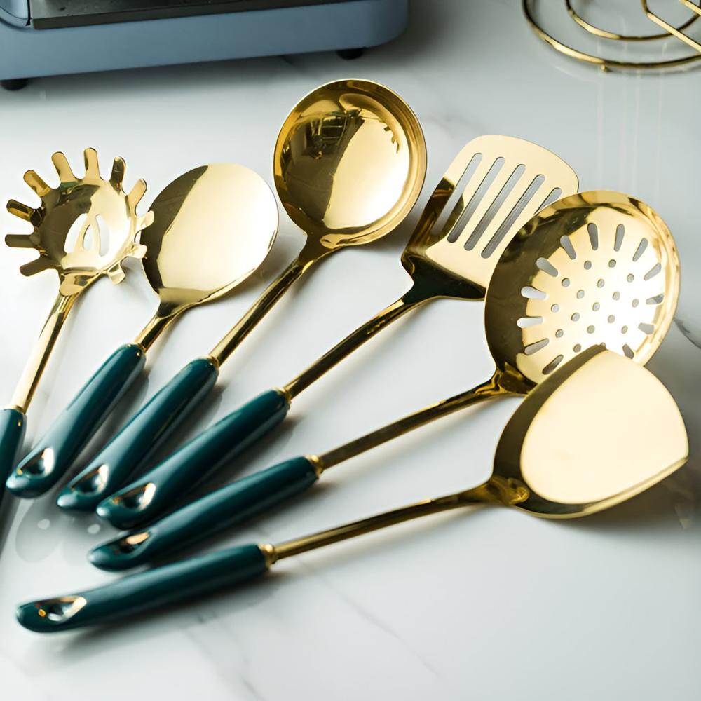 Aurelia Luxe Stainless Steel Utensil Set – Elegant Golden Finish for Modern Kitchens - All Around Casa