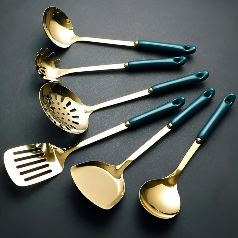 Aurelia Luxe Stainless Steel Utensil Set – Elegant Golden Finish for Modern Kitchens - All Around Casa