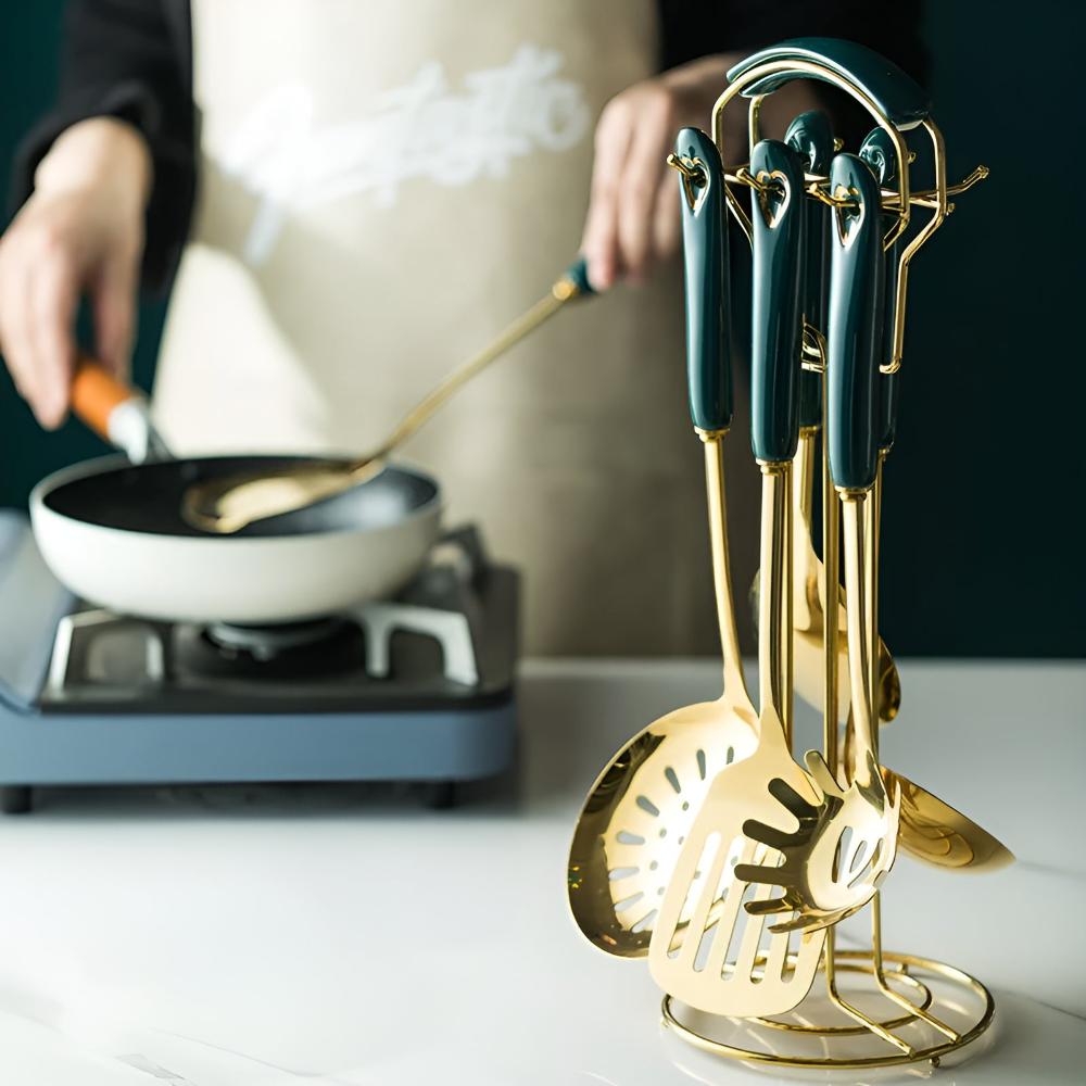 Aurelia Luxe Stainless Steel Utensil Set – Elegant Golden Finish for Modern Kitchens - All Around Casa