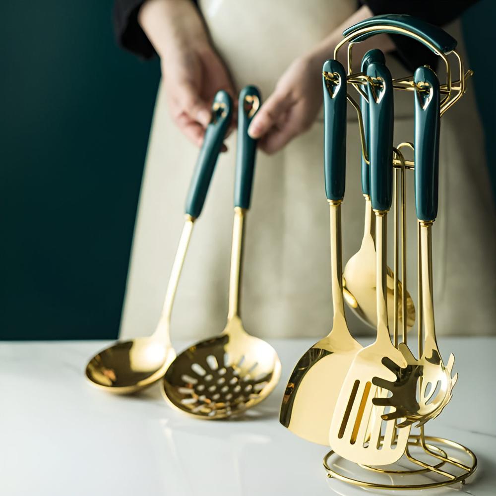Aurelia Luxe Stainless Steel Utensil Set – Elegant Golden Finish for Modern Kitchens - All Around Casa