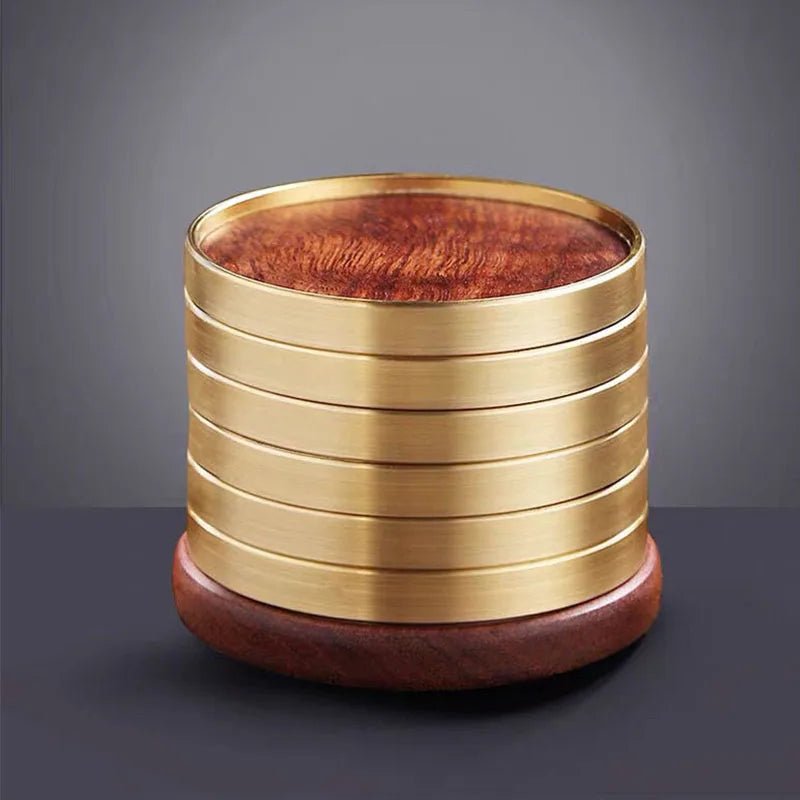 Aurelia Luxe Wooden Coaster Set with Golden Detail for Elegant Living - All Around Casa