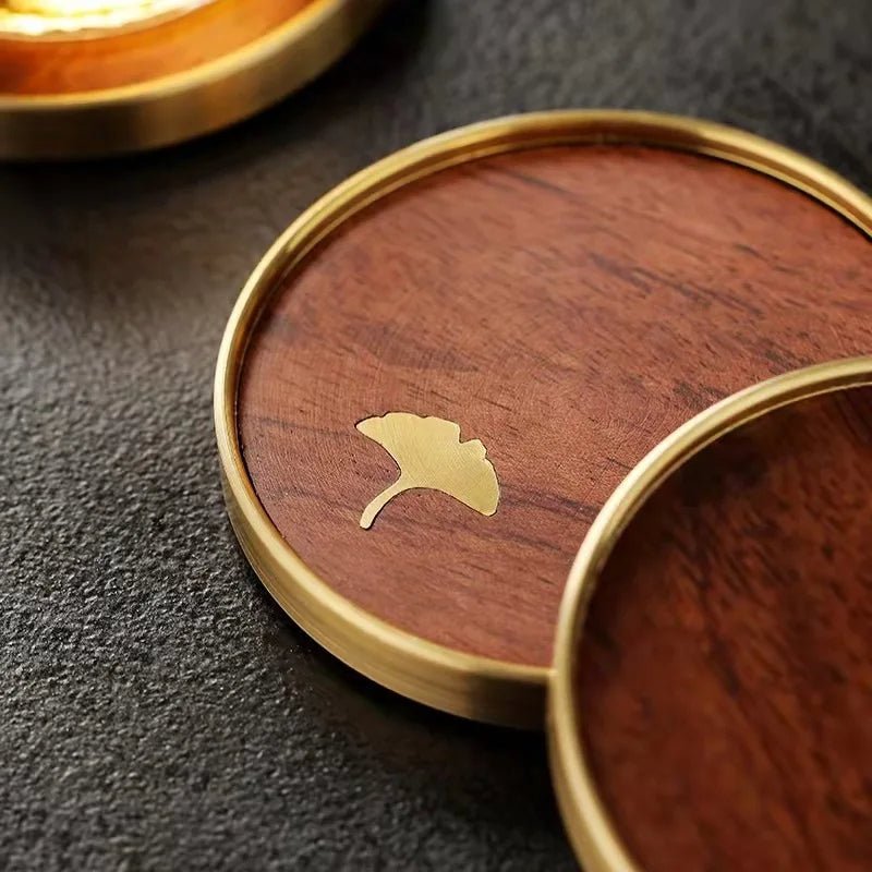 Aurelia Luxe Wooden Coaster Set with Golden Detail for Elegant Living - All Around Casa