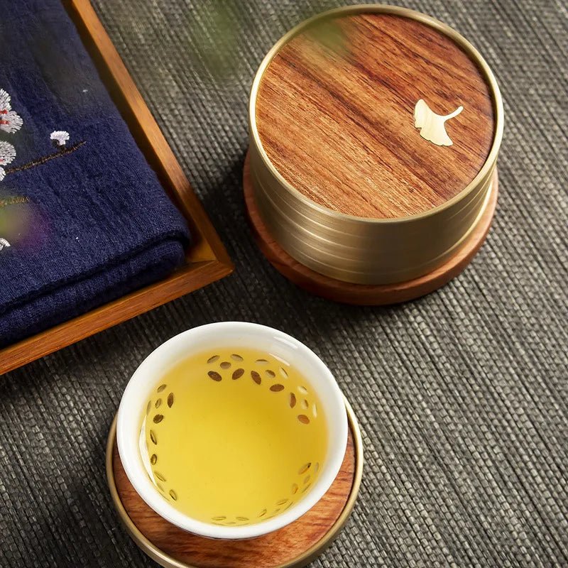 Aurelia Luxe Wooden Coaster Set with Golden Detail for Elegant Living - All Around Casa