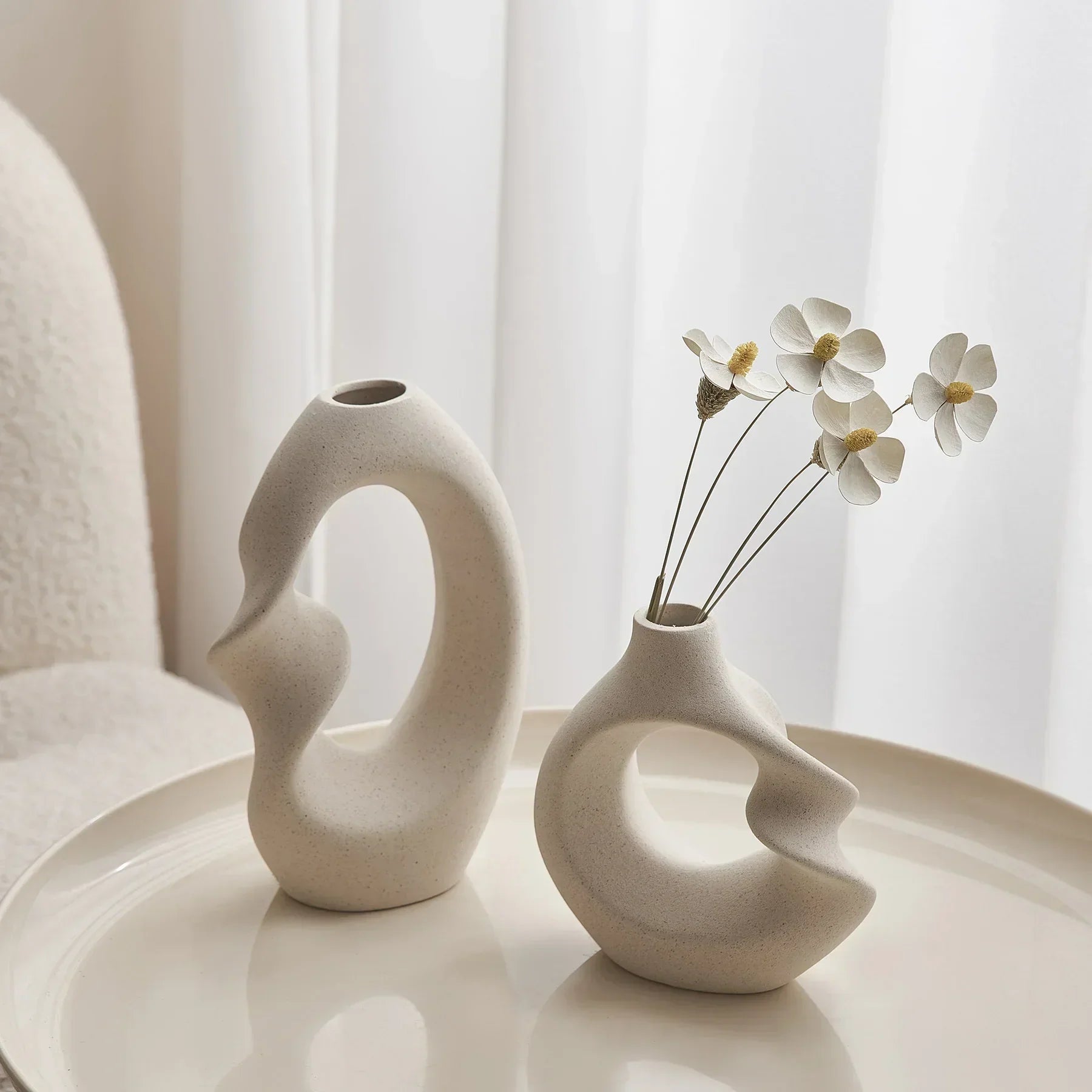 Aurevia – Elegant Ceramic Vase Duo with Modern Sculptural Charm - All Around Casa