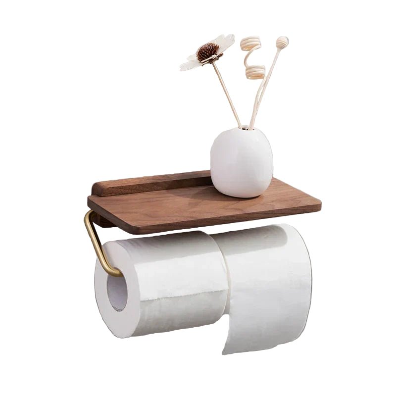 Aurevo Elegant Roll Holder with Walnut Shelf for Modern Bathrooms - All Around Casa