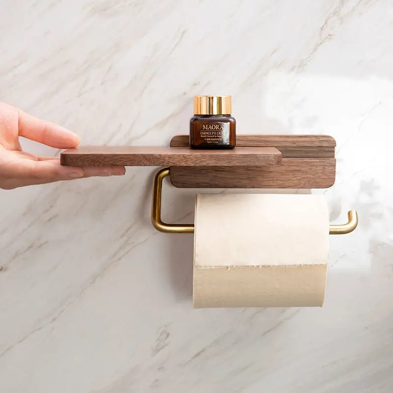 Aurevo Elegant Roll Holder with Walnut Shelf for Modern Bathrooms - All Around Casa