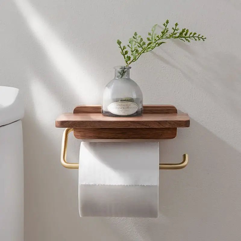 Aurevo Elegant Roll Holder with Walnut Shelf for Modern Bathrooms - All Around Casa