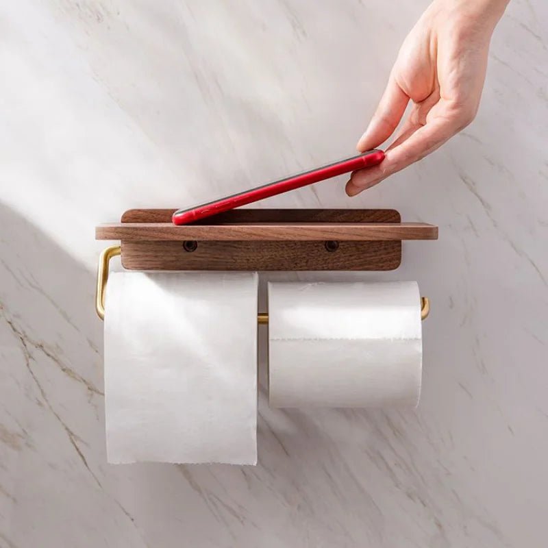 Aurevo Elegant Roll Holder with Walnut Shelf for Modern Bathrooms - All Around Casa