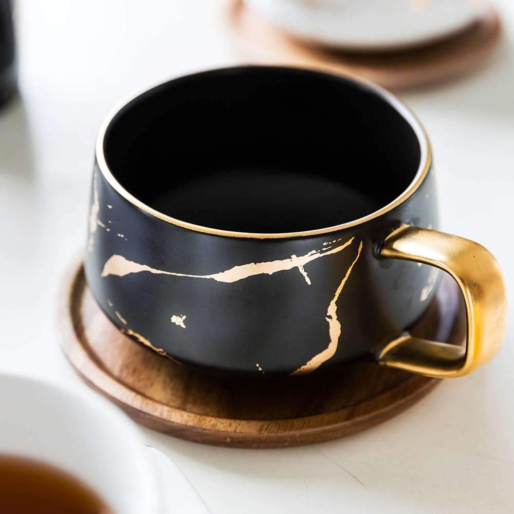 AuricMist Elegant Ceramic Mug with Contemporary Gold Accents for Modern Dining - All Around Casa
