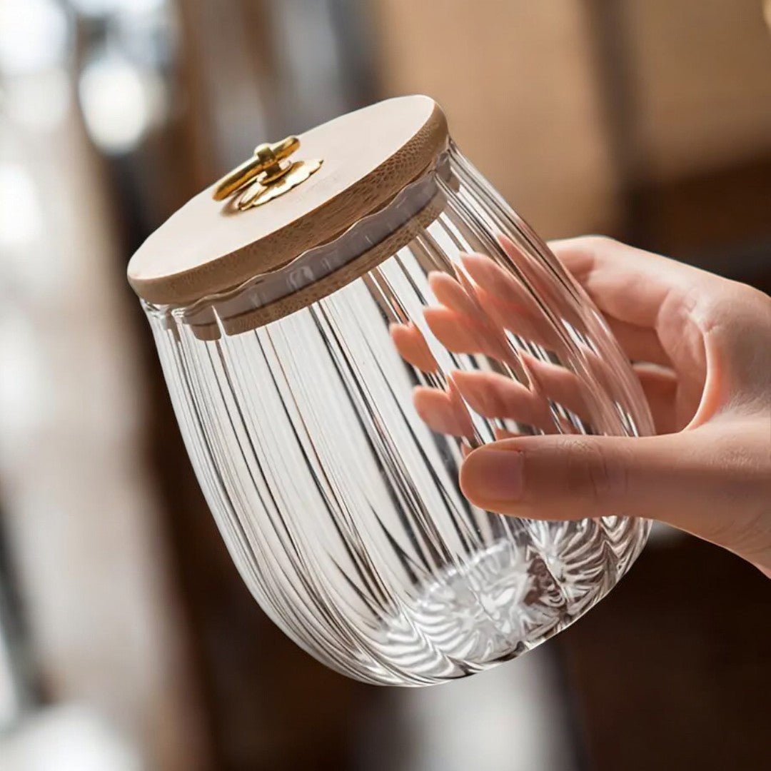 Aurora Essence Glass Tea Jar – Elegant Nordic Storage with Wooden Lid - All Around Casa