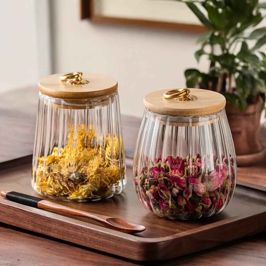 Aurora Essence Glass Tea Jar – Elegant Nordic Storage with Wooden Lid - All Around Casa