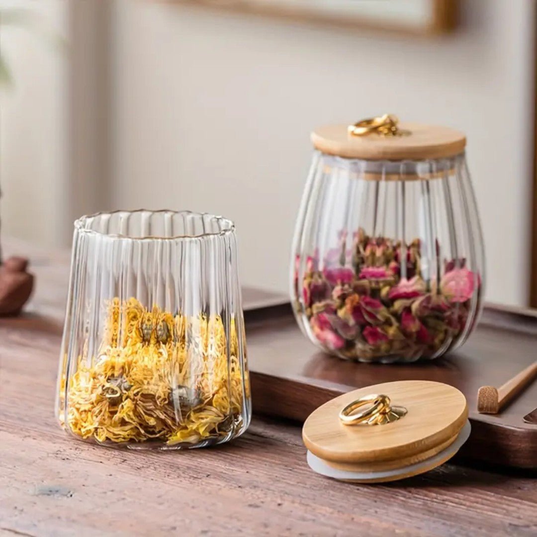 Aurora Essence Glass Tea Jar – Elegant Nordic Storage with Wooden Lid - All Around Casa