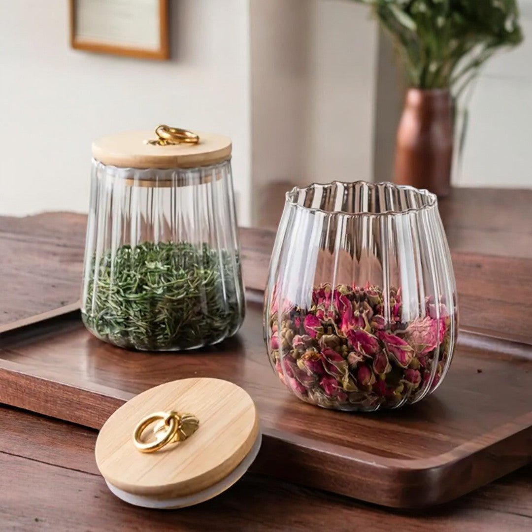Aurora Essence Glass Tea Jar – Elegant Nordic Storage with Wooden Lid - All Around Casa