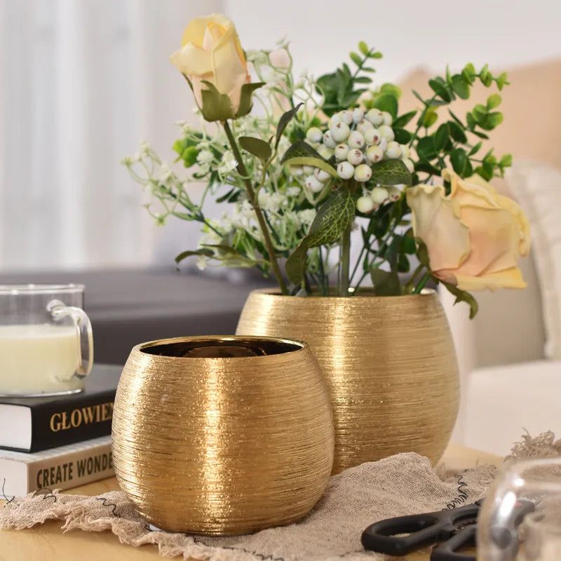Aurora Gilded Ceramic Planter – Elegant Accent for Modern Interiors - All Around Casa