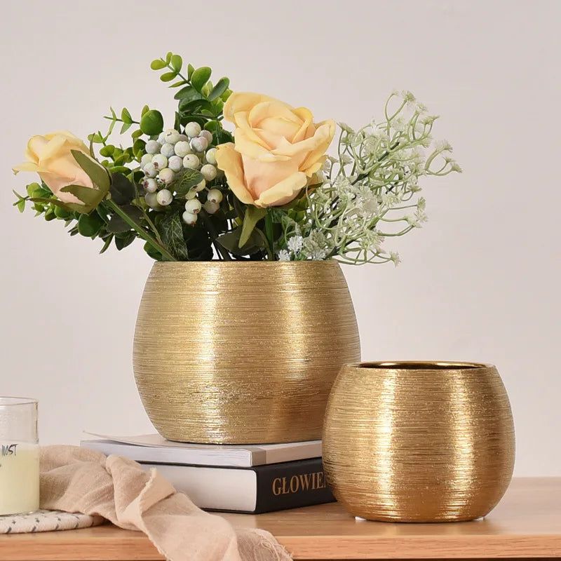 Aurora Gilded Ceramic Planter – Elegant Accent for Modern Interiors - All Around Casa