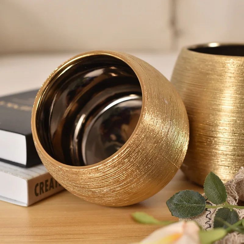 Aurora Gilded Ceramic Planter – Elegant Accent for Modern Interiors - All Around Casa