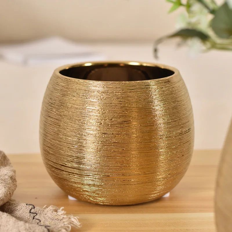 Aurora Gilded Ceramic Planter – Elegant Accent for Modern Interiors - All Around Casa