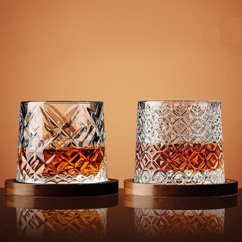 Aurora Luxe Crystal Whiskey Glass Set with Elegant Wooden Base - All Around Casa