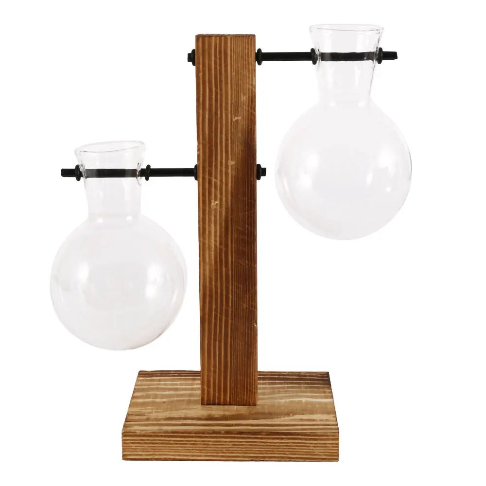 AuroraNest Elegant Glass Vase on Wooden Stand for Modern Natural Décor - All Around Casa