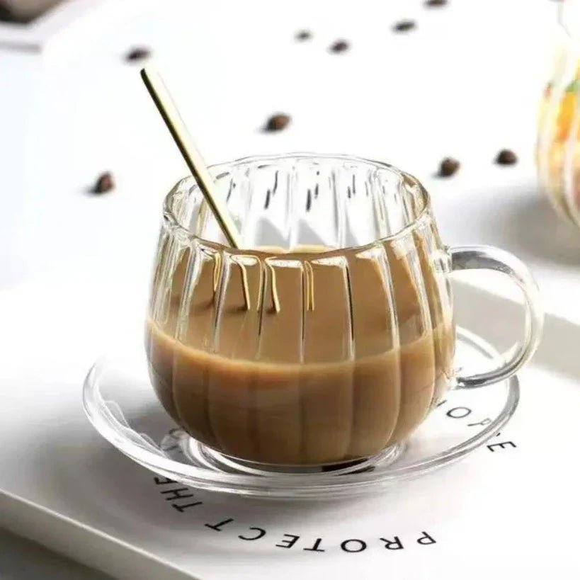 AuroraRuffle Elegant Glass Mug Set for Artistic Coffee Moments - All Around Casa