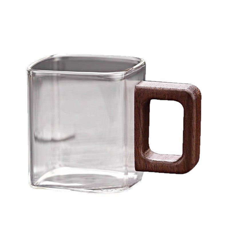 AurumSquare Elegant Glass Mug with Walnut Handle for Modern Tea & Coffee Moments - All Around Casa