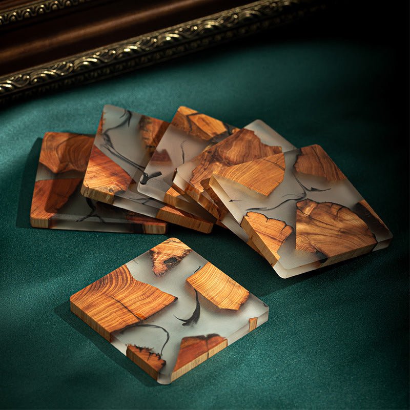 Avery Resin Coaster Set with Pine Storage Box – Elegant Protection for Modern Tables - All Around Casa