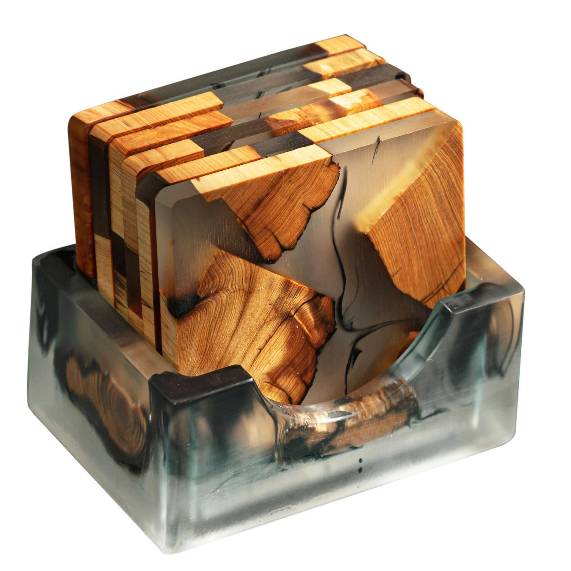 Avery Resin Coaster Set with Pine Storage Box – Elegant Protection for Modern Tables - All Around Casa