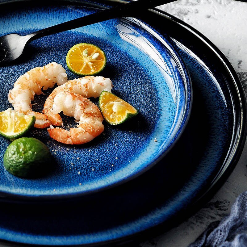 AzureTide Elegant Ceramic Dinner Plates for Refined Coastal Dining - All Around Casa