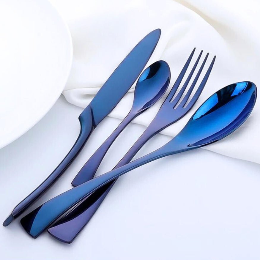 AzureWave Elegant Flatware Set – Stainless Steel Dining Cutlery with Ocean - Inspired Accents for Sophisticated Tables - All Around Casa