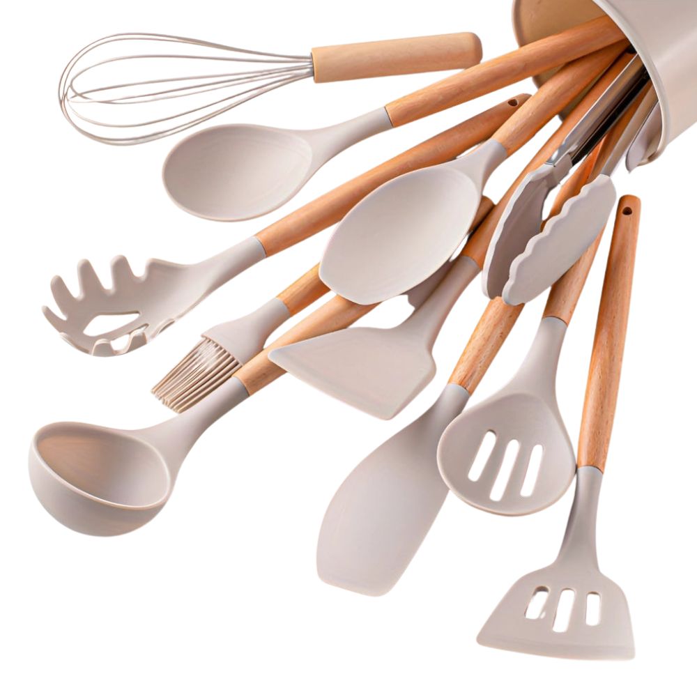BambooVerve Elegant Silicone Kitchen Utensil Set – 12 - Piece Collection for Stylish, Scratch - Safe Cooking - All Around Casa