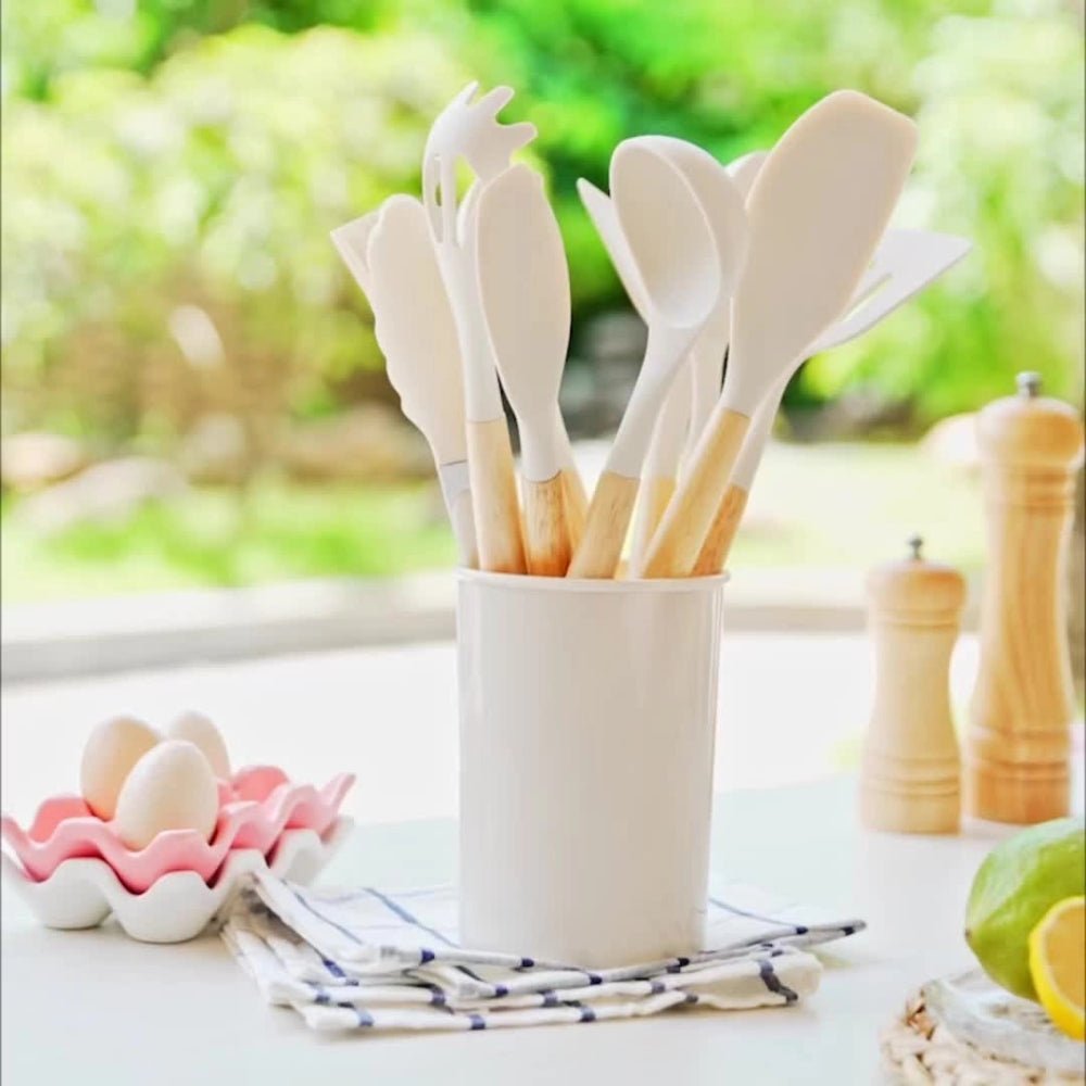 BambooVerve Elegant Silicone Kitchen Utensil Set – 12 - Piece Collection for Stylish, Scratch - Safe Cooking - All Around Casa