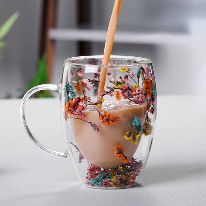 Blossura Luxe Glass Mugs – Handcrafted Floral Elegance for Refined Sipping - All Around Casa