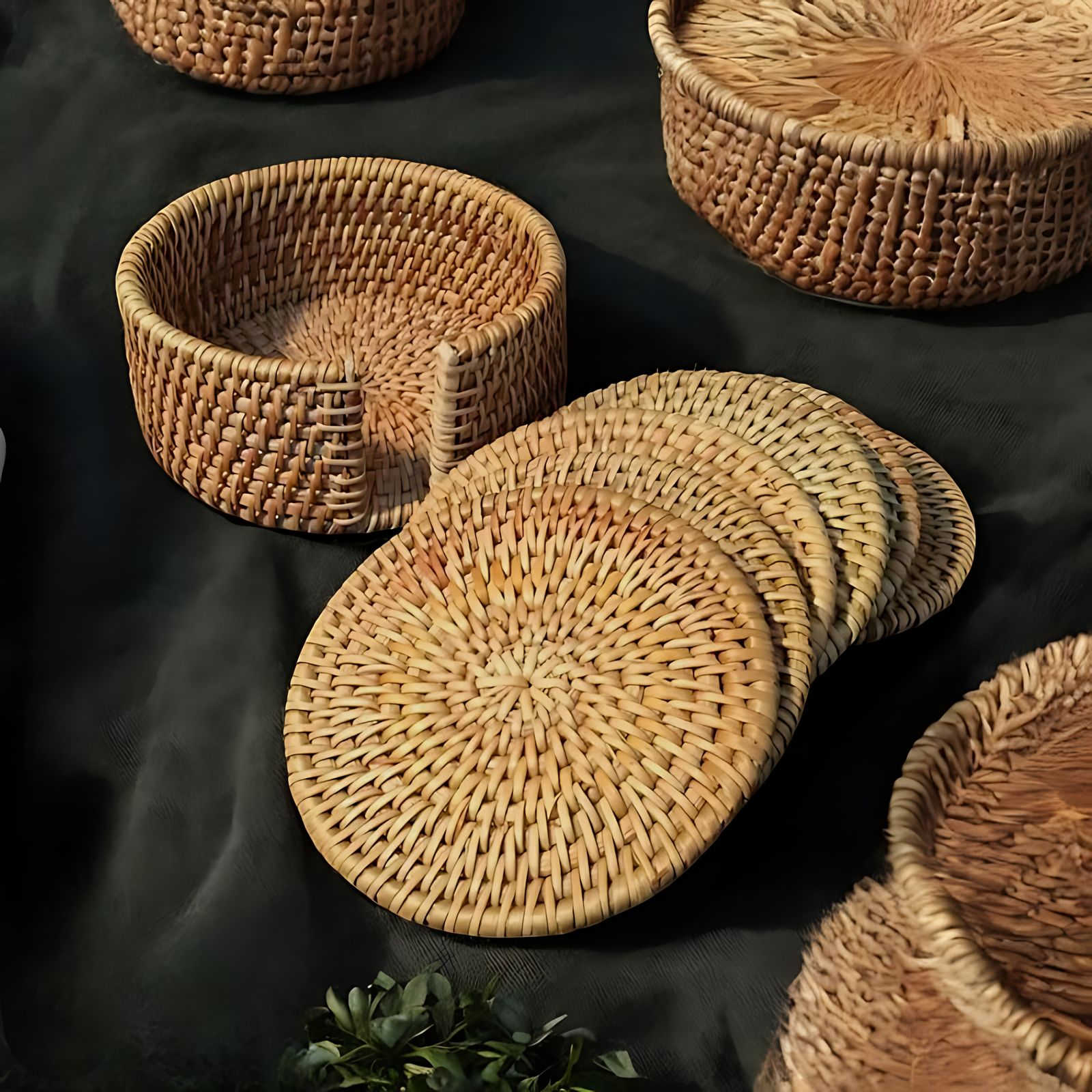 Cestino Bamboo & Rattan Coaster Set – Natural Elegance for Coffee & Tea Moments - All Around Casa